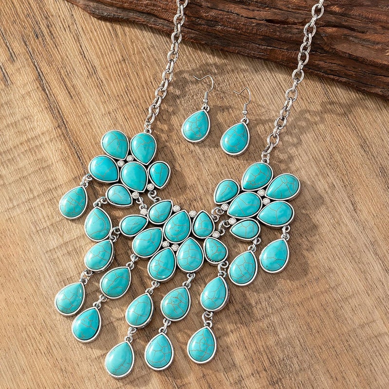 JMScape 4 PCS Western Turquoise Jewelry for Women Boho Vintage Navajo Pearl Necklace Earring Bracelet Ring Set Country Cowgirl Accessories for Gift - Image 5